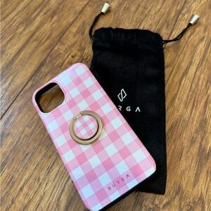 Burga Pink Gingham iPhone 13 Case with Matching Ring Holder